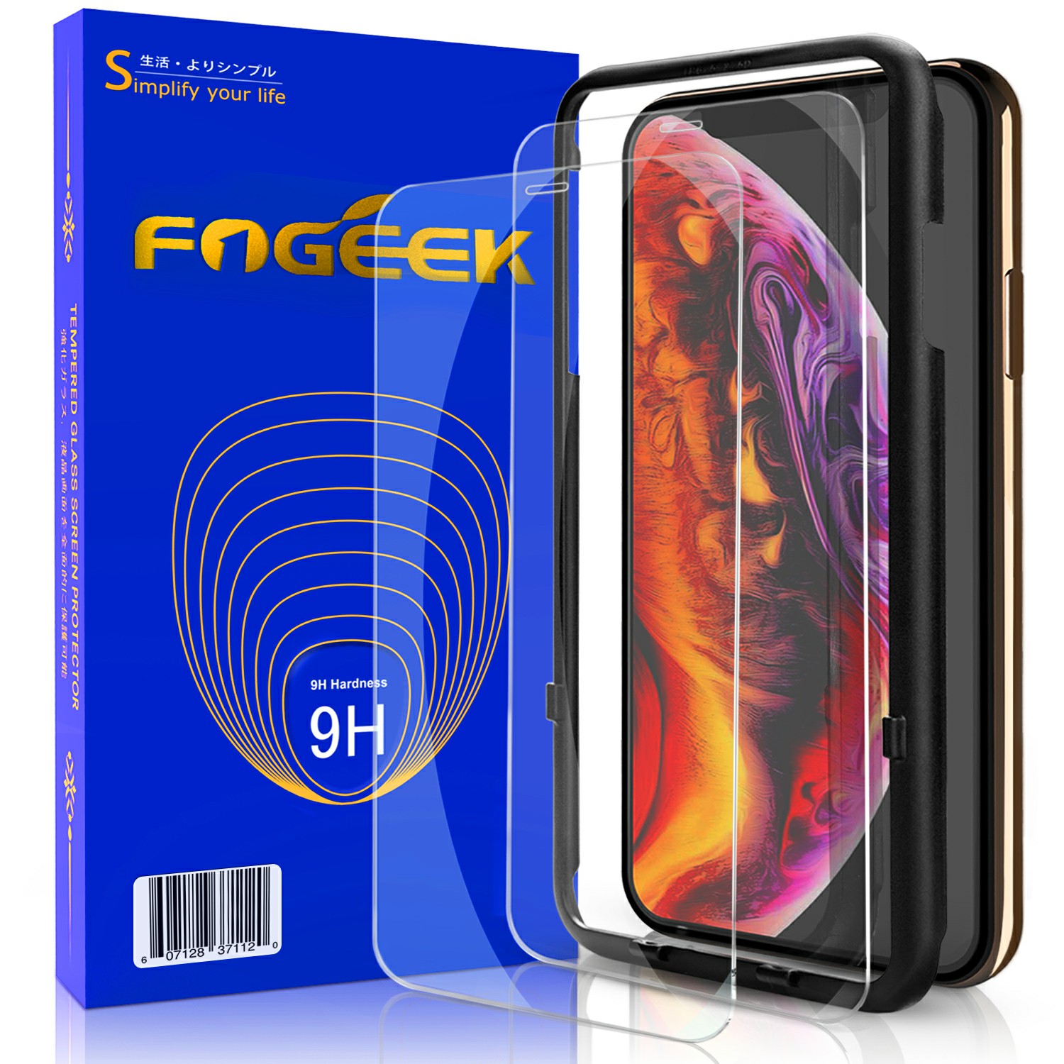 FOGEEK iPhone Xs Screen Protector,  9H Hardness No White Edge iPhone X Glass Screen Protector [Case Friendly],UPC 607128371120